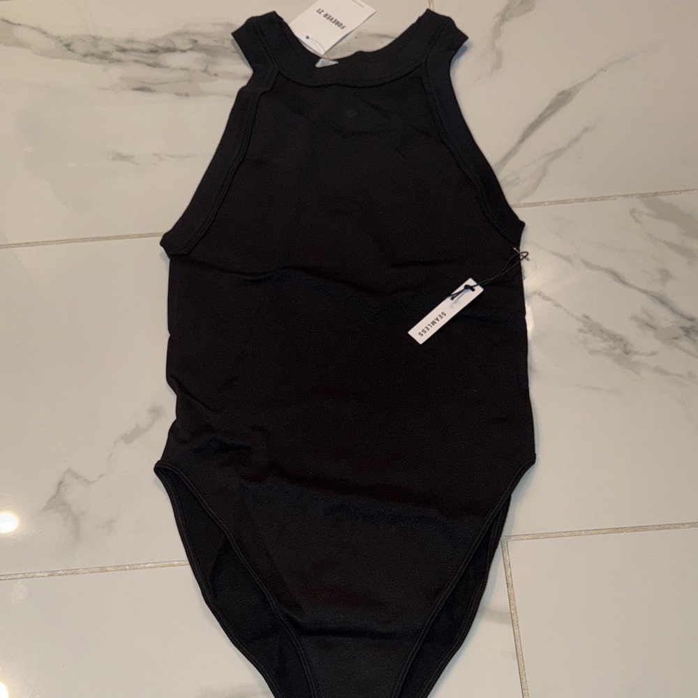 NWT Black Ribbed High Neck One-Piece Bodysuit